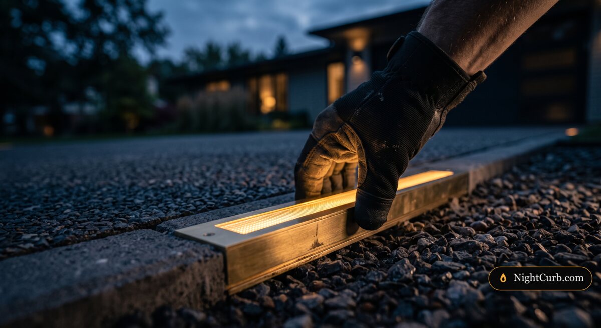 Home facade with amber uplighting